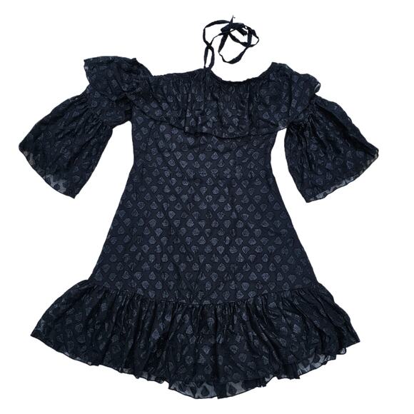 Black Shimmer Halter Dress Off Shoulder Flare Sleeve Ruffle Hayden LA Size S NWT - Picture 10 of 10